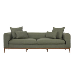 Dalia Sofa Linen Blend Basketweave Upholstery and Select Hardwood Frame - Olive Green and Walnut