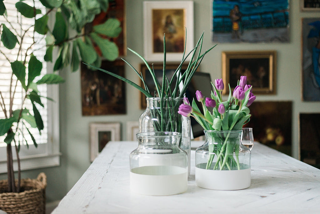 White Colorblock Flower Vase