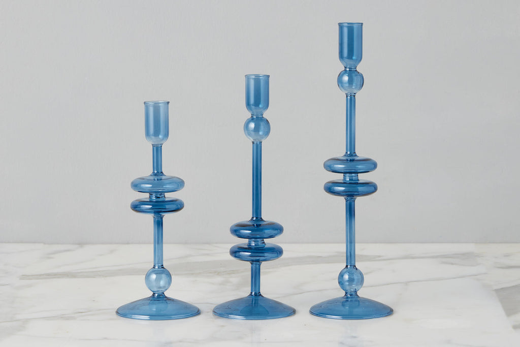 Sapphire Glass Candlestick Pair