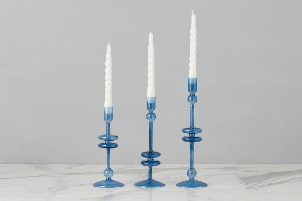 Sapphire Glass Candlestick Pair