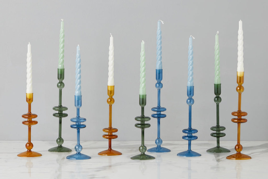 Sapphire Glass Candlestick Pair