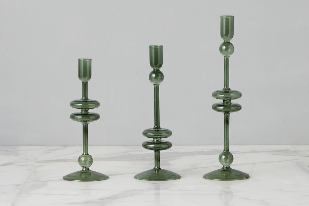 Emerald Glass Candlestick Pair