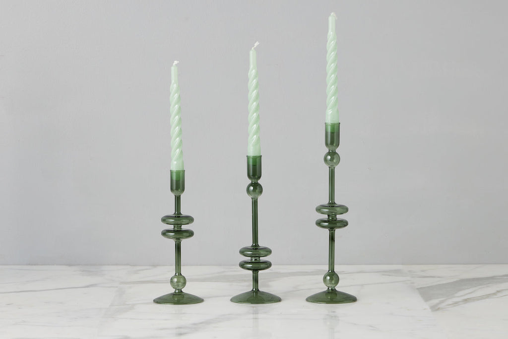 Emerald Glass Candlestick Pair