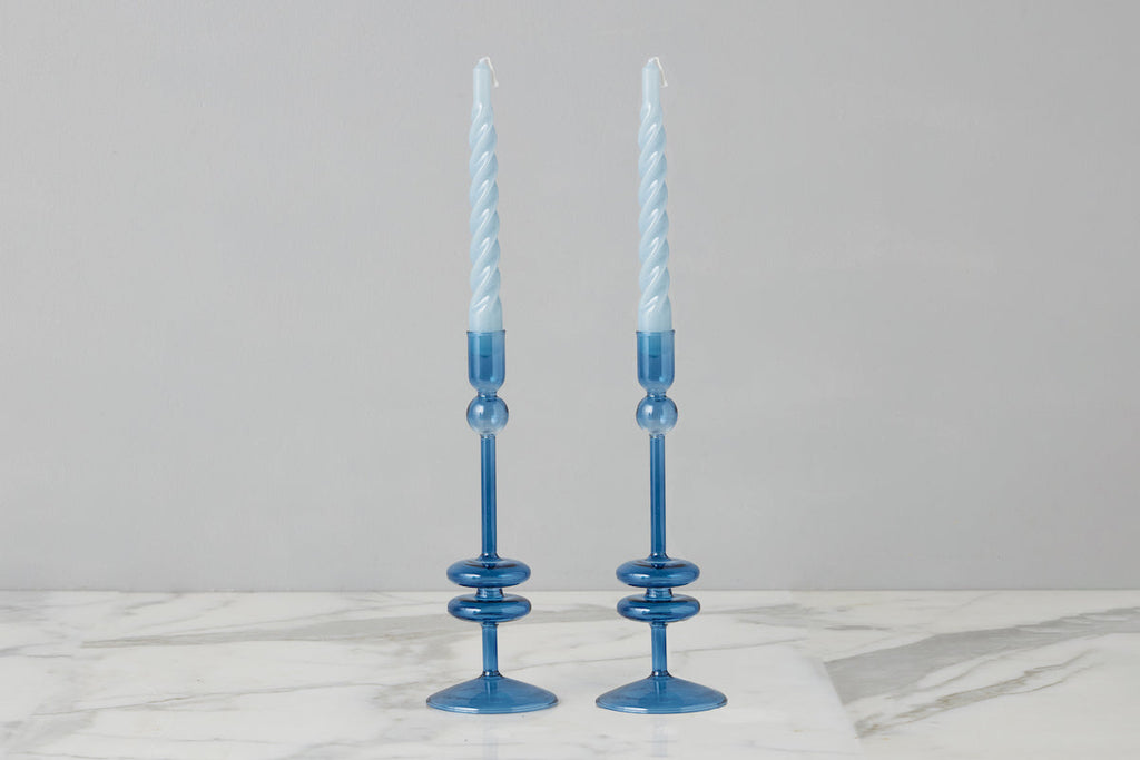 Sapphire Glass Candlestick Pair