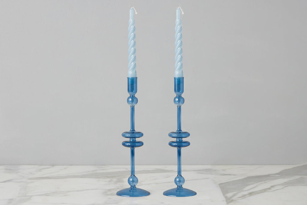 Sapphire Glass Candlestick Pair