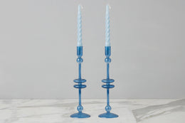 Sapphire Glass Candlestick Pair