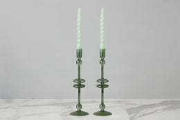 Emerald Glass Candlestick Pair