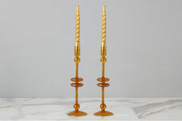 Amber Glass Candlestick Pair