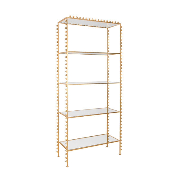 Ball Lined Etagere With Clear Glass Shelves In Gold Leaf