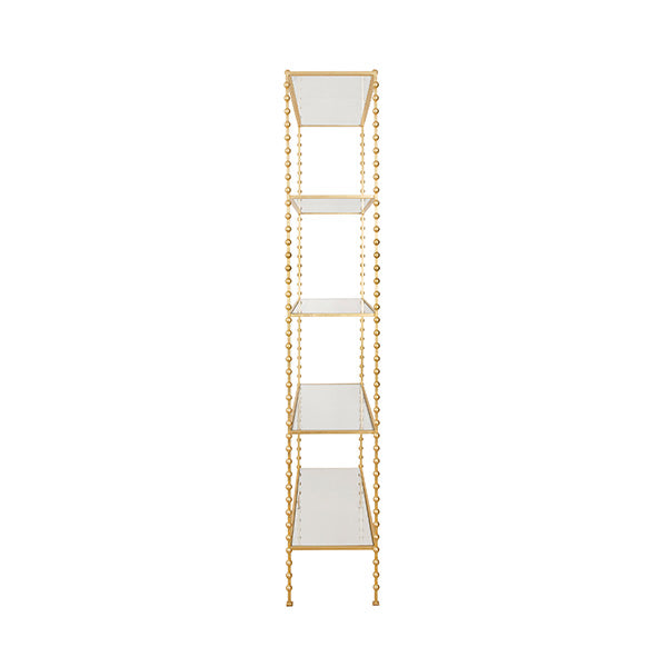 Ball Lined Etagere With Clear Glass Shelves In Gold Leaf