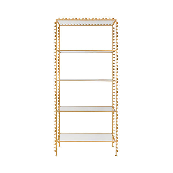 Ball Lined Etagere With Clear Glass Shelves In Gold Leaf