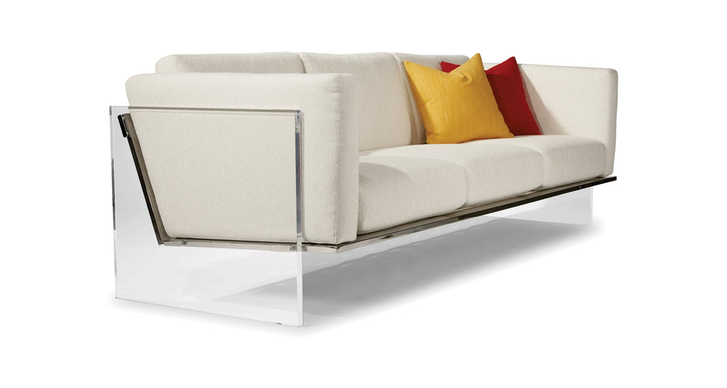 Get Smart Sofa In Beige Fabric With Polished Stainless Steel And Acrylic Base