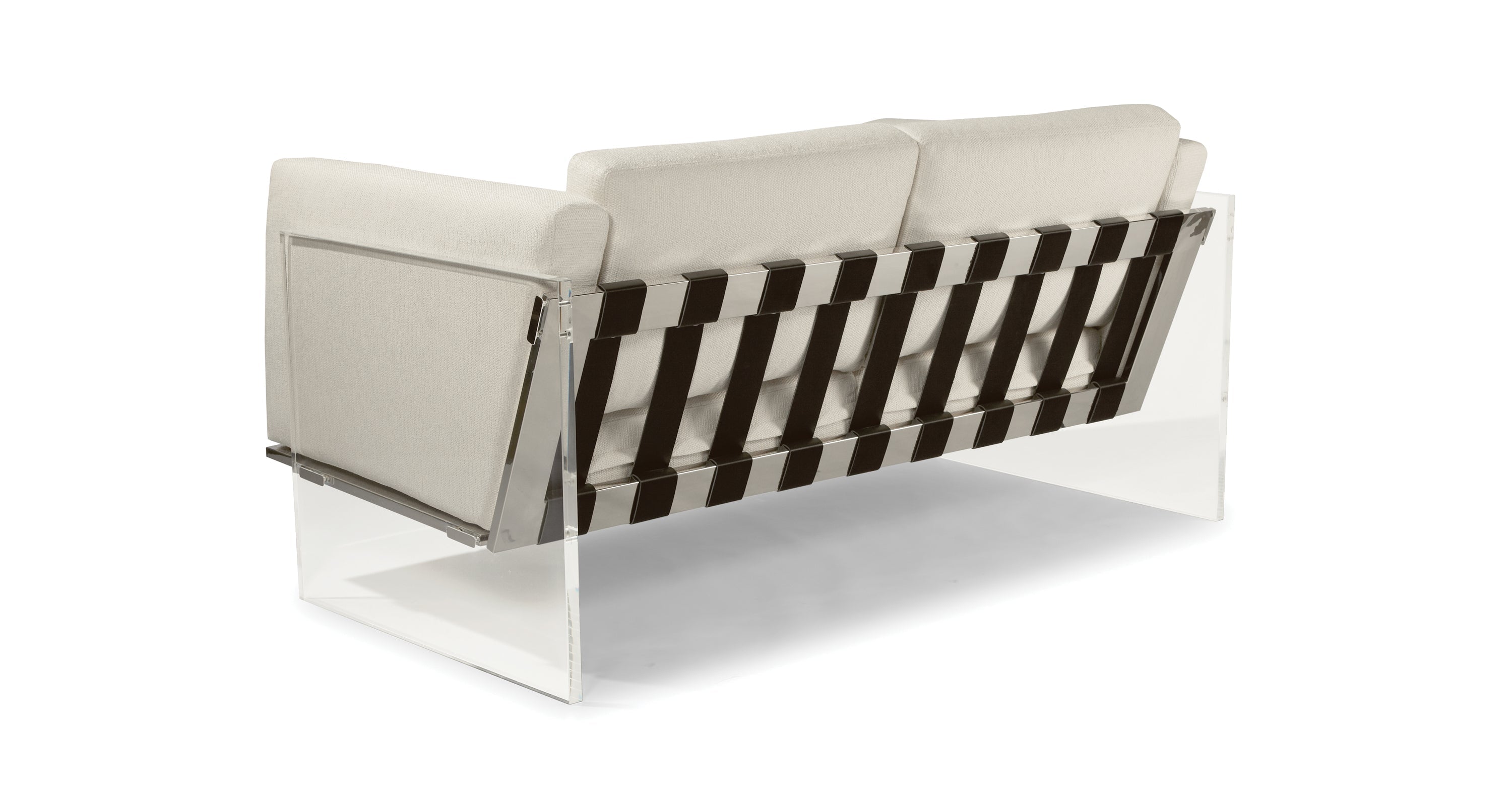 Get Smart Studio Sofa In Beige Fabric With Polished Stainless Steel And Acrylic Base