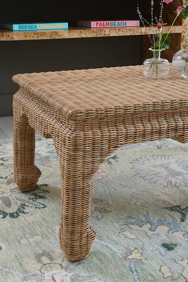 Ming Style Coffee Table In Woven Rattan