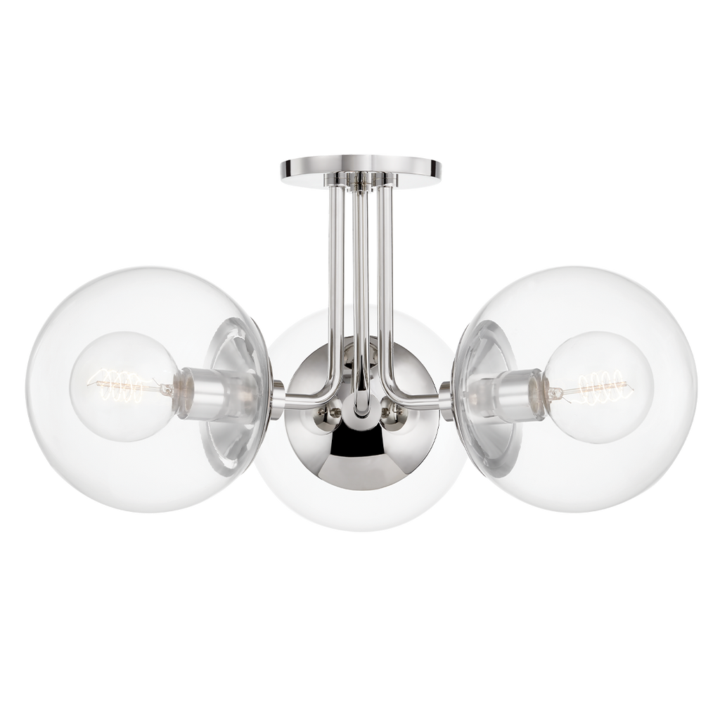 Meadow 3 Light Semi Flush - Polished Nickel