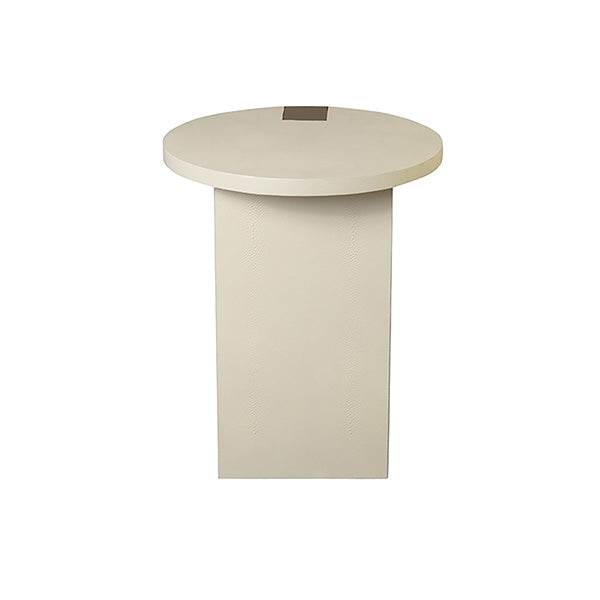 Round Side Table In Antique Brass And Cream Faux Shagreen