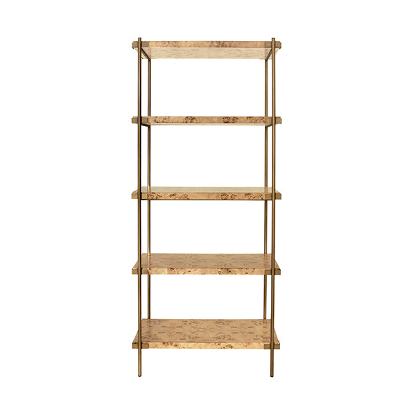 Antique Brass Etagere With Shelves In Burl Wood