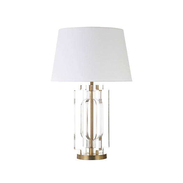 Stacked Acrylic Square Table Lamp With Antique Brass Parts