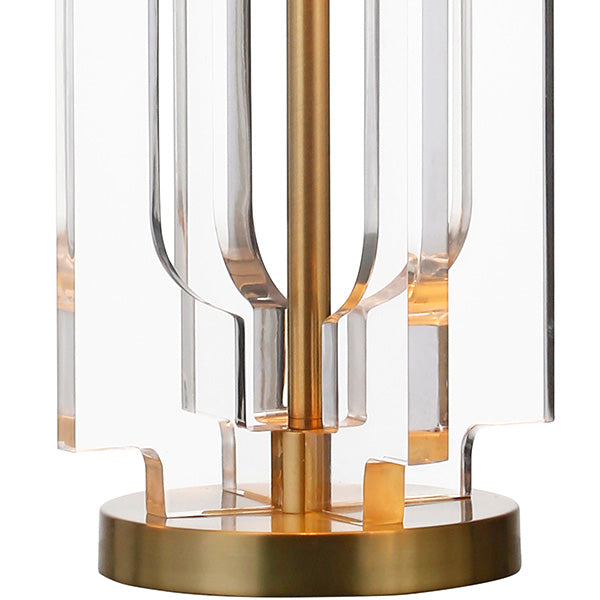 Stacked Acrylic Square Table Lamp With Antique Brass Parts