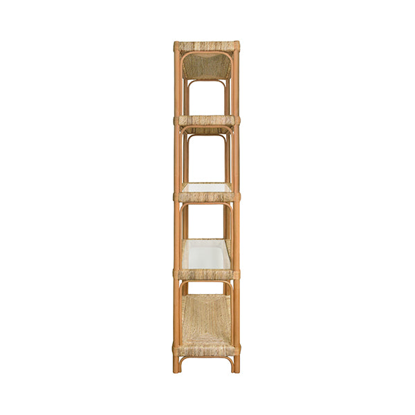 Rattan Etagere With Seagrass Wrapped And Clear Glass Shelves