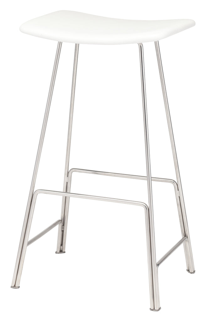 Kirsten Bar Stool - White with Polished Stainless Frame