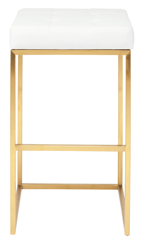 Chi Bar Stool - White with Brushed Gold Frame