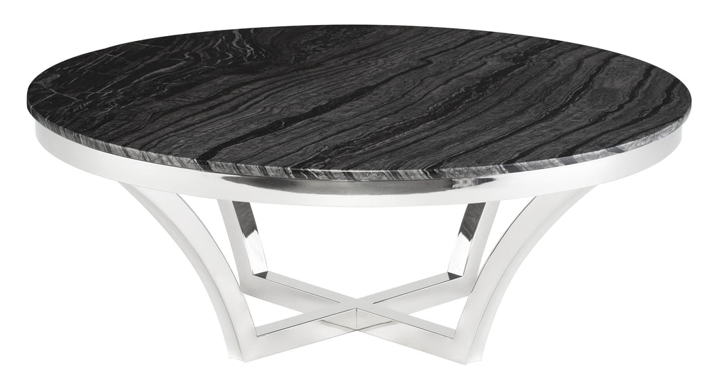 Aurora Coffee Table - Black Wood Vein with Polished Stainless Base