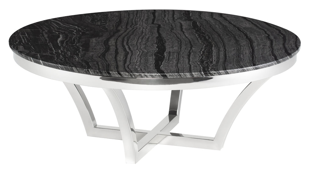 Aurora Coffee Table - Black Wood Vein with Polished Stainless Base