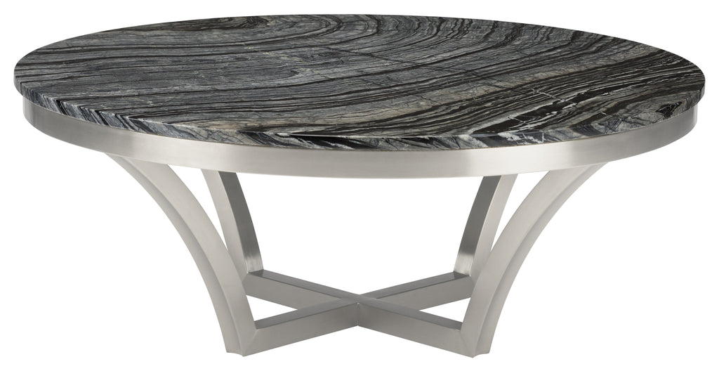 Aurora Coffee Table - Black Wood Vein with Polished Stainless Base