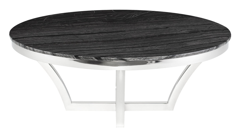 Aurora Coffee Table - Black Wood Vein with Polished Stainless Base