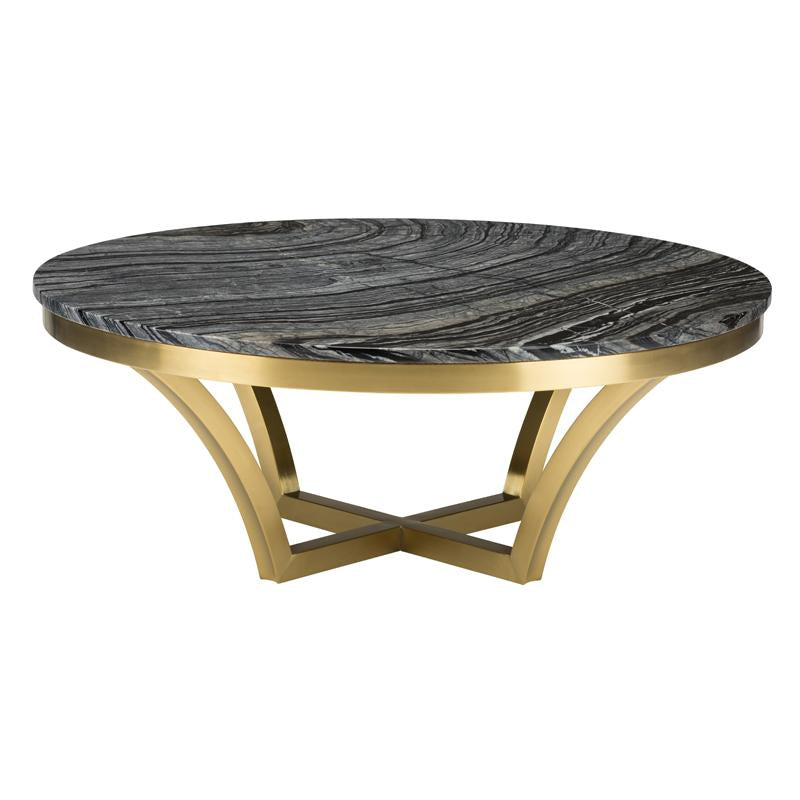 Aurora Coffee Table - Black Wood Vein with Brushed Gold Base