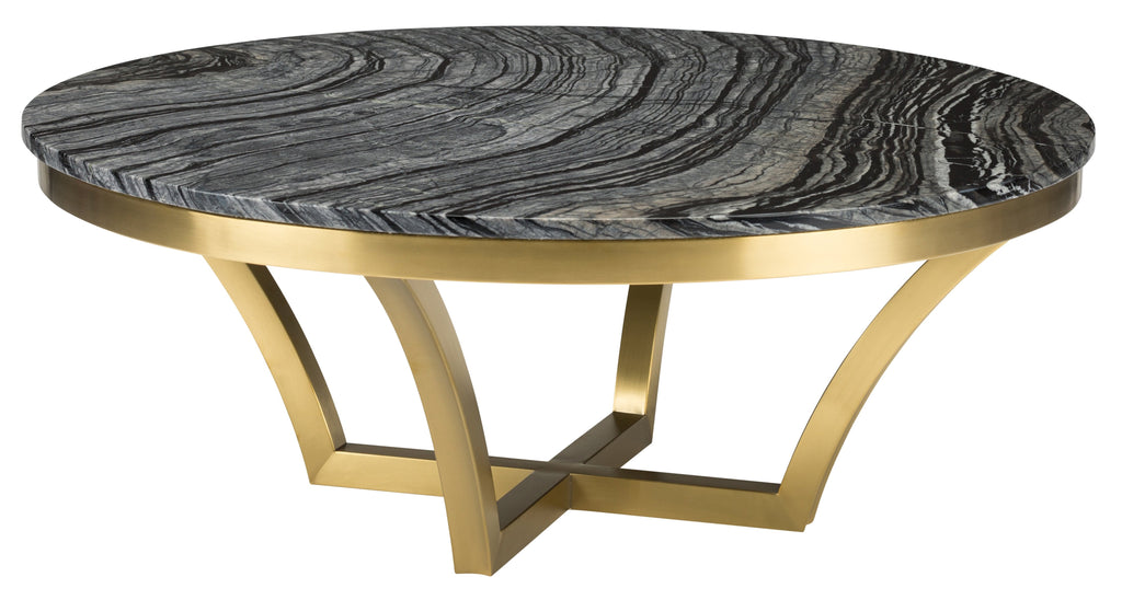 Aurora Coffee Table - Black Wood Vein with Brushed Gold Base