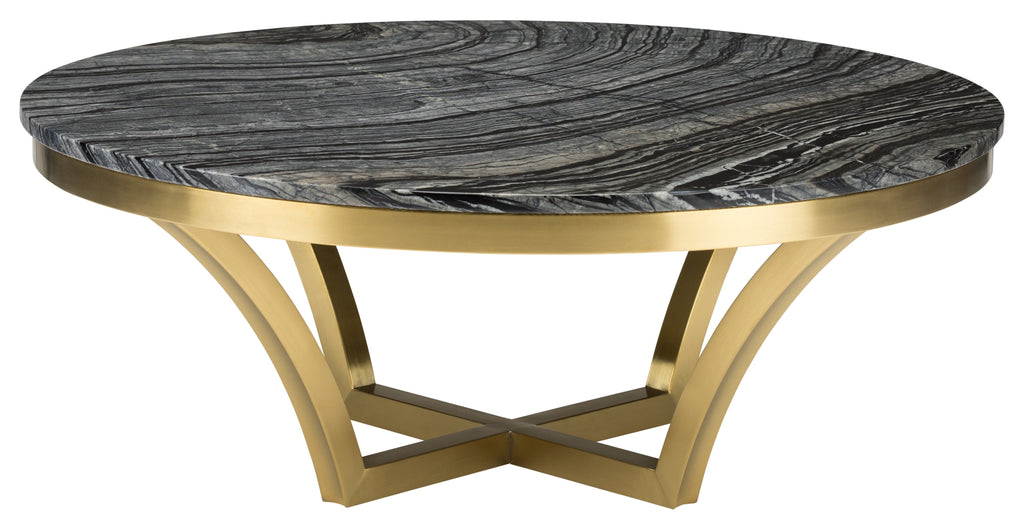 Aurora Coffee Table - Black Wood Vein with Brushed Gold Base