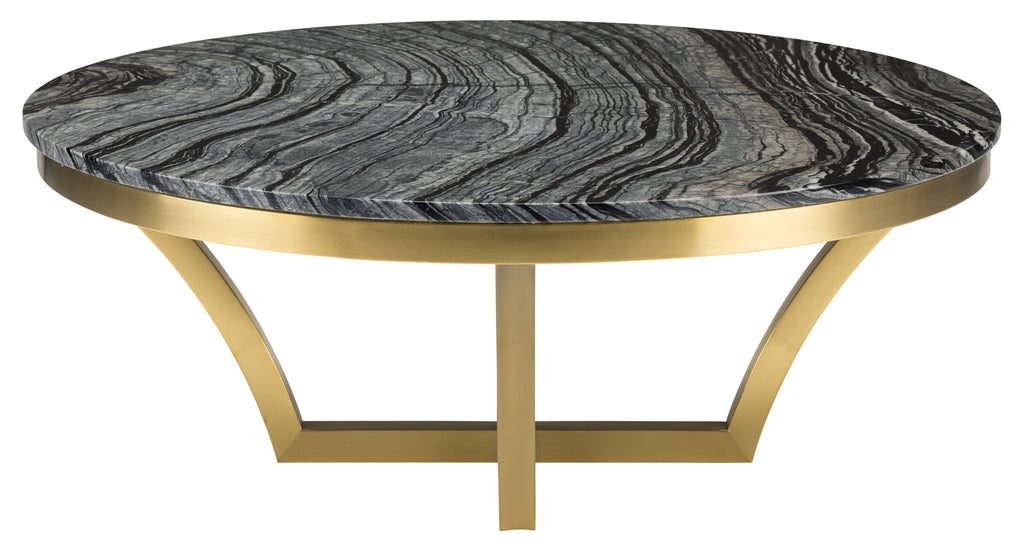 Aurora Coffee Table - Black Wood Vein with Brushed Gold Base