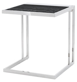 Ethan Side Table - Black Wood Vein with Polished Stainless Base