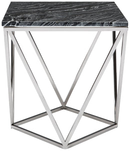 Jasmine Side Table - Black Wood Vein with Polished Stainless Base