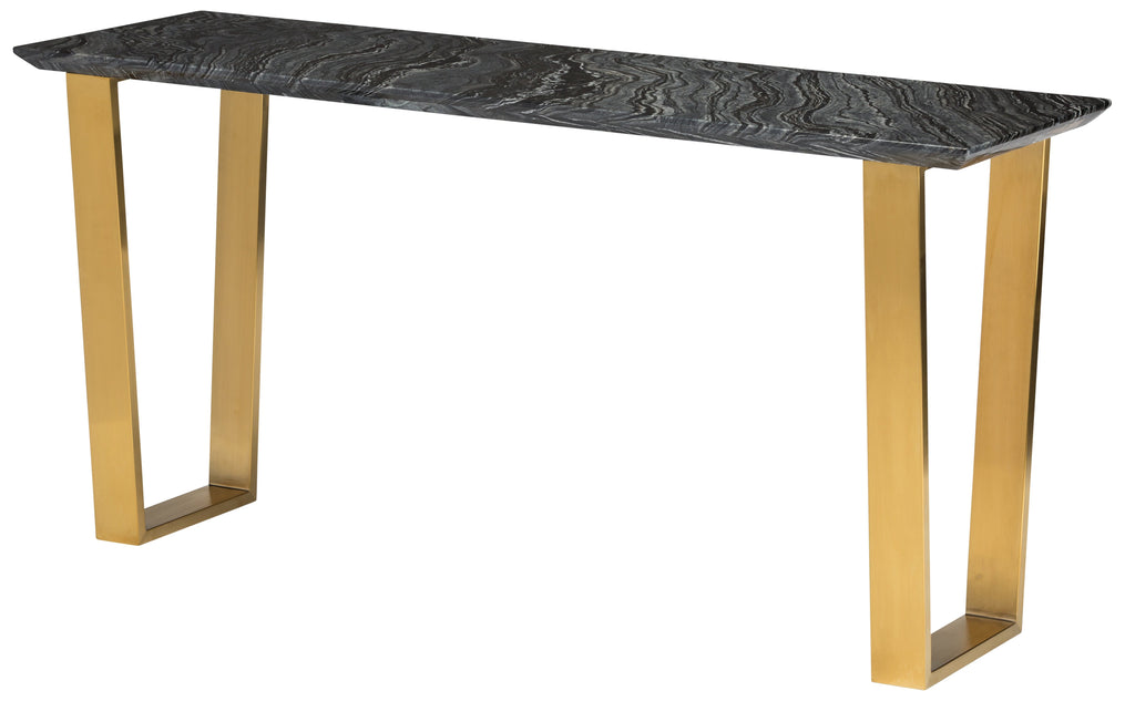 Catrine Console Table - Black Wood Vein with Brushed Gold Legs