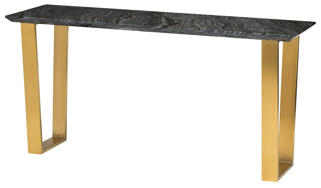 Catrine Console Table - Black Wood Vein with Brushed Gold Legs