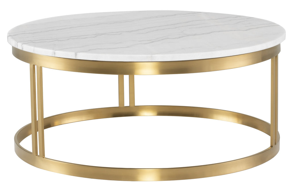 Nicola Coffee Table - White with Brushed Gold Base