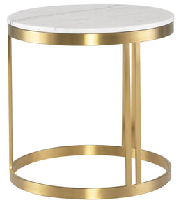 Nicola Side Table - White with Brushed Gold Base