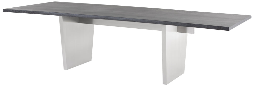 Aiden Dining Table - Oxidized Grey with Brushed Stainless Legs, 112in