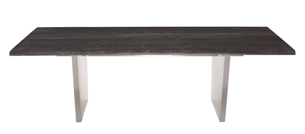 Aiden Dining Table - Oxidized Grey with Brushed Stainless Legs, 112in