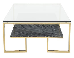 Tierra Coffee Table - Black Wood Vein with Polished Gold Base