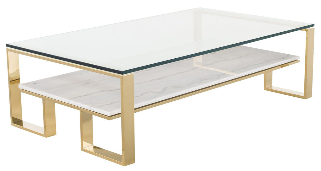 Tierra Coffee Table - White with Polished Gold Base