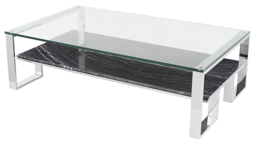 Tierra Coffee Table - Black Wood Vein with Polished Stainless Base