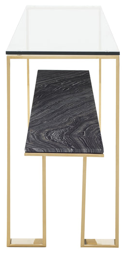 Tierra Console Table - Black Wood Vein with Polished Gold Base