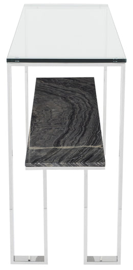 Tierra Console Table - Black Wood Vein with Polished Stainless Base