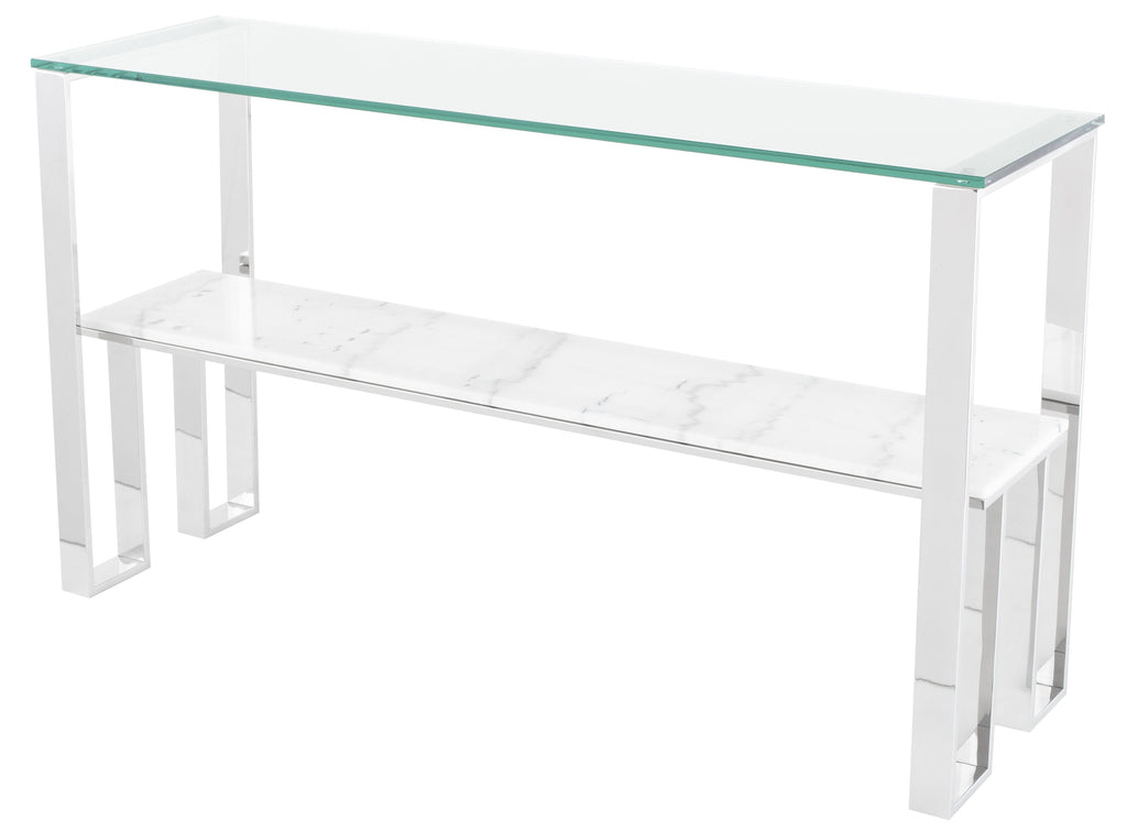 Tierra Console Table - White with Polished Stainless Base
