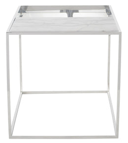 Corbett Side Table - White with Polished Stainless Base