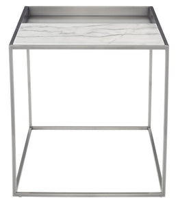 Corbett Side Table - White with Brushed Stainless Base